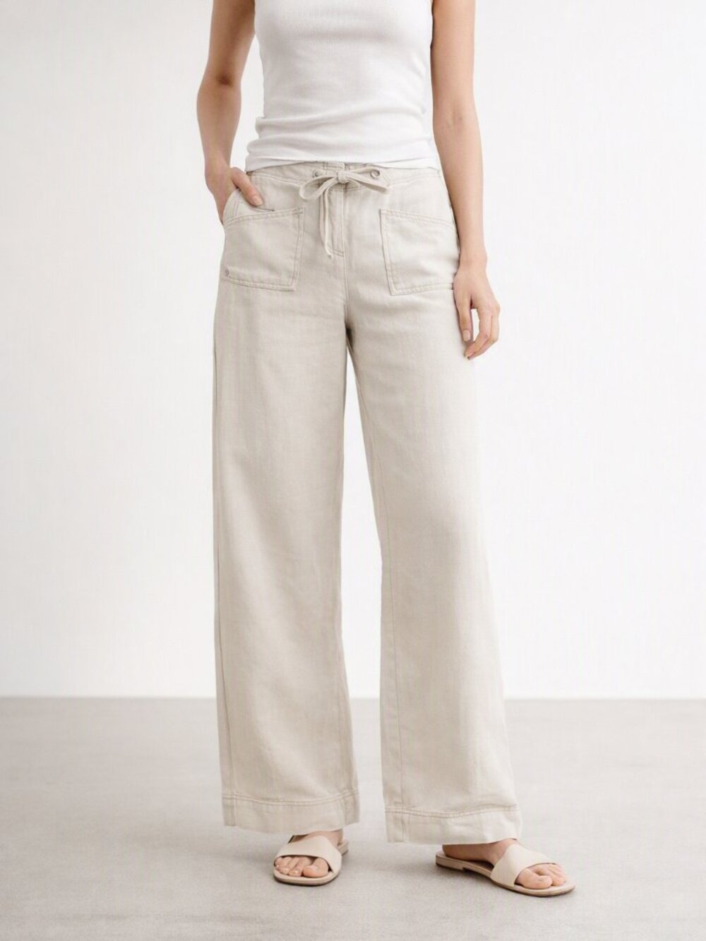 Anthropologie Ett Twa Linen Wide Leg Pants in Beige Drawstring Casual Size 6
